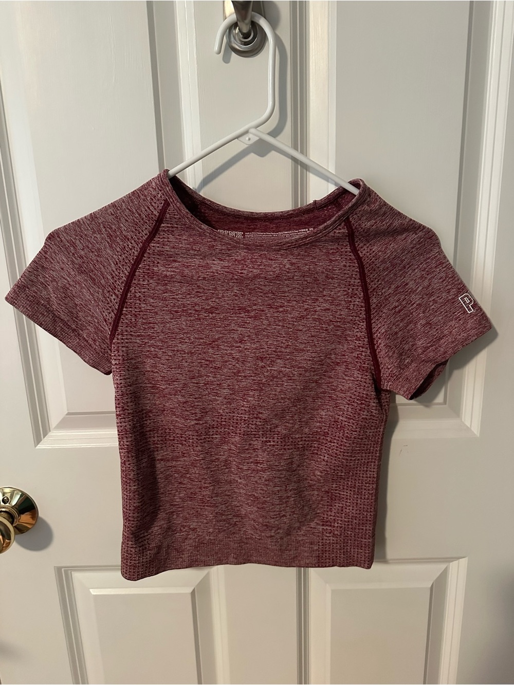 PINK Victoria's Secret Marled Burgundy Short Sleeve Crop Top